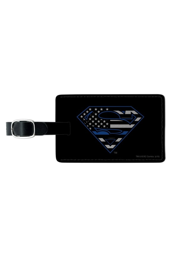 Superman Thin Blue Line Flag Shield Logo Rectangle Leather Luggage Card Suitcase Carry-On ID Tag