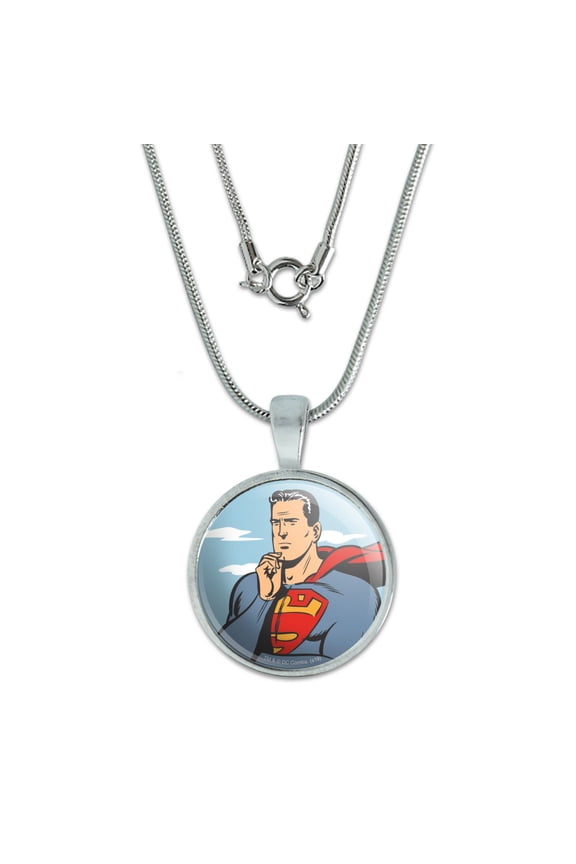 Superman Thinking 0.75" Pendant with Sterling Silver Plated Chain