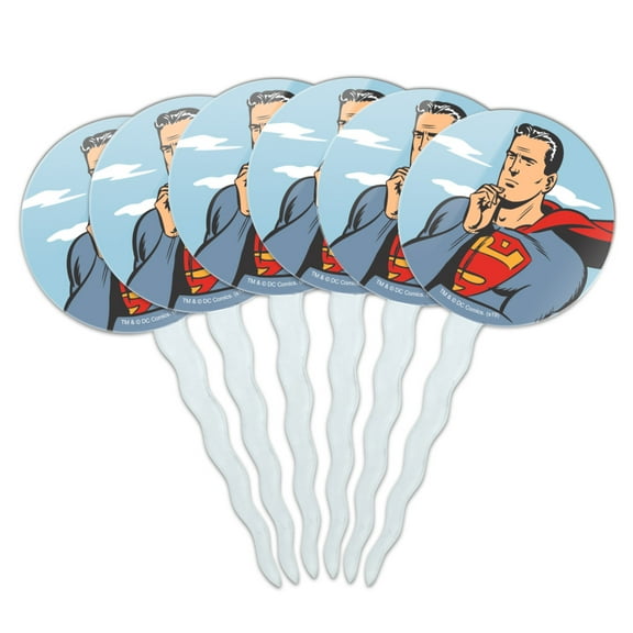 Superman Thinking Cupcake Picks Toppers Decoration Set of 6
