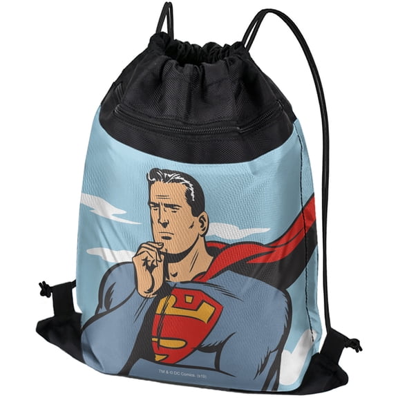 Superman Thinking Drawstring Backpack Sports Bag Sackpack 17" x 13", Perfect for Gym, Yoga or Practice
