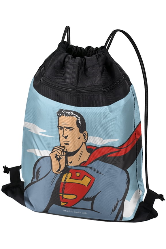 Superman Thinking Drawstring Backpack Sports Bag Sackpack 17" x 13", Perfect for Gym, Yoga or Practice