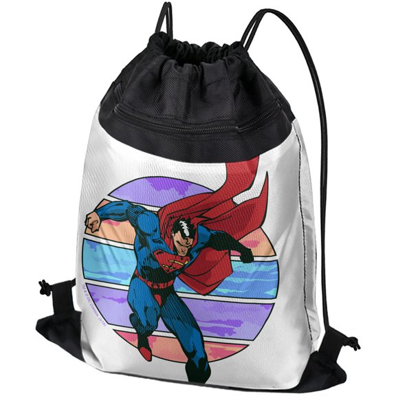 Superman Three Color Sky Drawstring Backpack Sports Bag Sackpack 17" x 13", Perfect for Gym, Yoga or Practice