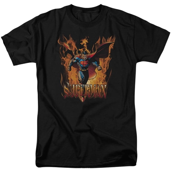 Superman Through The Fire Adult 18/1 T-Shirt Black