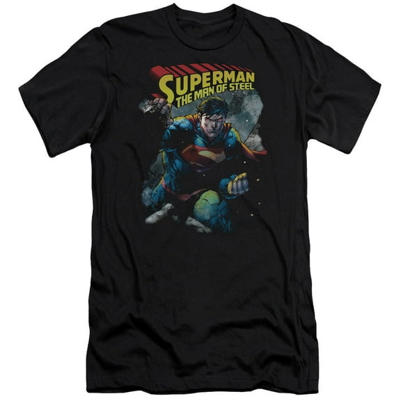 Superman Through The Rubble Adult 30/1 T-Shirt Black