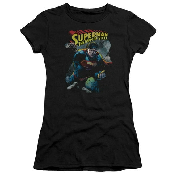 Superman Through The Rubble Junior Women's T-Shirt Sheer Black