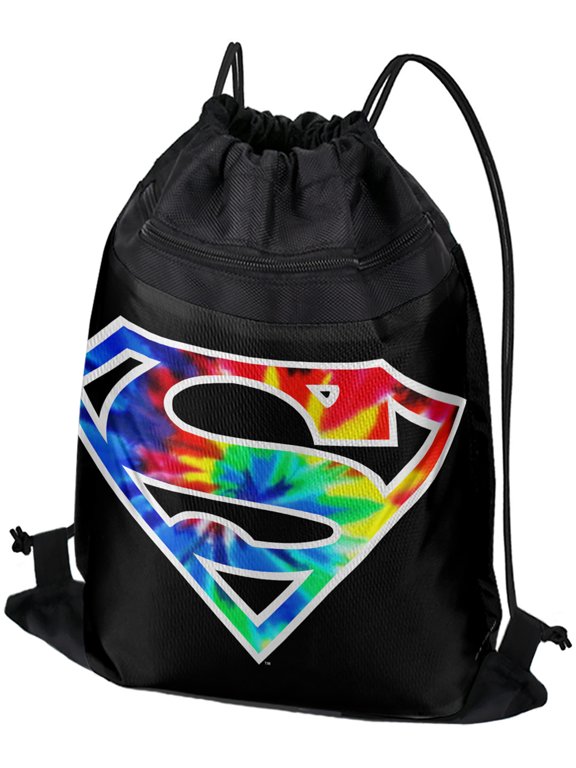 Superman Tie Dye Logo Drawstring Backpack Sports Bag Sackpack 17" x 13", Perfect for Gym, Yoga or Practice