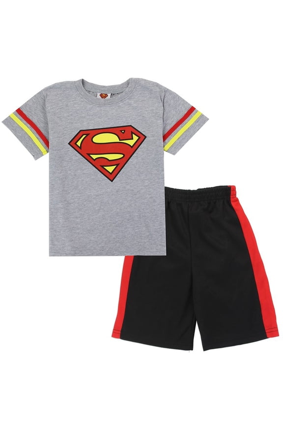Superman Toddler Boys' Varsity Tee and Mesh Shorts Set, Heather Gray