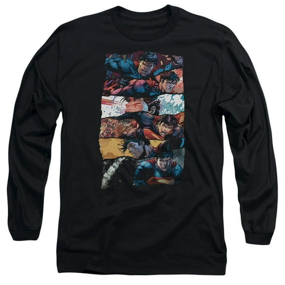 Superman Torn Collage Long Sleeve Adult 18/1 T-Shirt Black