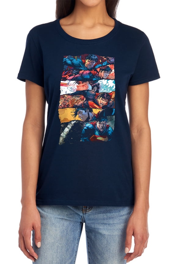 Superman Torn Collage Women's T Shirt, Navy, 2X-Large