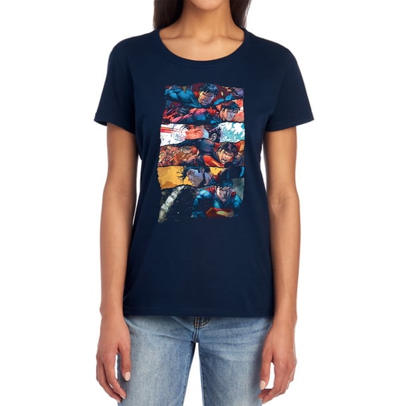 Superman Torn Collage Women's T Shirt, Navy, X-Large