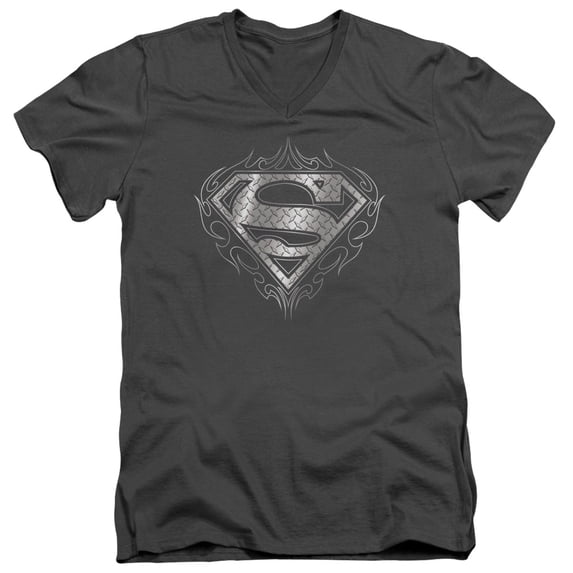 Superman - Tribal Steel Logo - Slim Fit V Neck Shirt - XX-Large