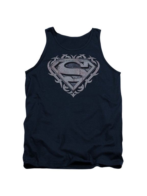 Superman Tribal Steel Shield Adult Tank Top Navy