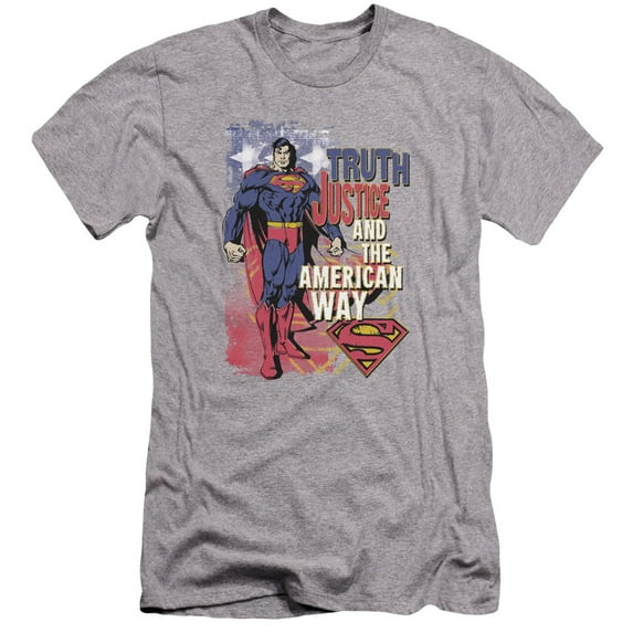 Superman Truth Justice Premium Adult Slim Fit 30/1 T-Shirt Athletic Heather