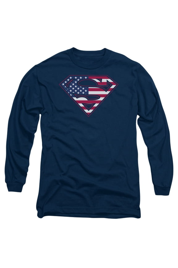 Sportswear SM1571-AL-3 Superman US Shield Adult Long Sleeve T-Shirt, Navy - Large