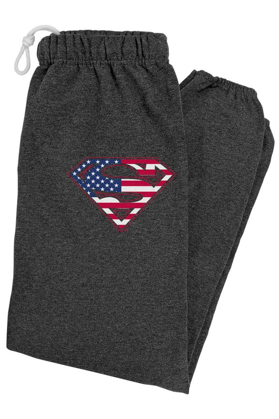 Superman USA American Flag Shield Logo Unisex Jogger Sweatpants for Men and Women, Charcoal Heather, Small
