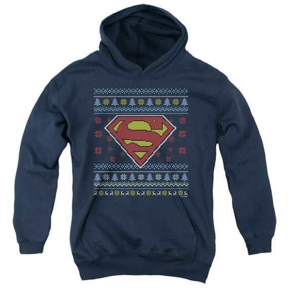 Superman Ugly Christmas Logo Kids Pull-Over Hoodie for Youth Boys and Girls