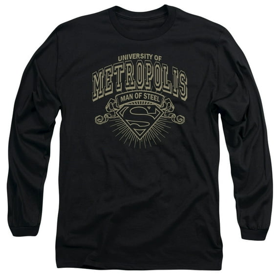 Superman University Of Metropolis Long Sleeve Adult 18/1 T-Shirt Black