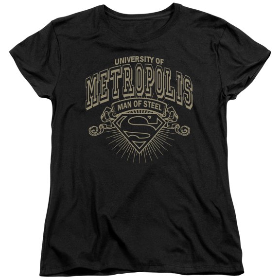 Trevco Sportswear SM1828-WT-1 Superman University of Metropolis Womens Short Sleeve T-Shirt, Black - Small
