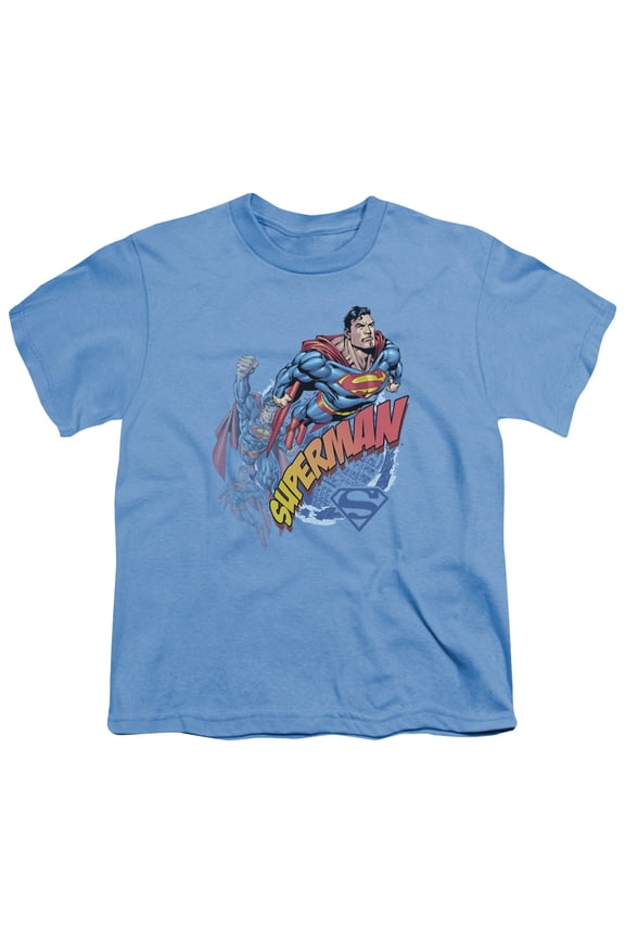 Sportswear SM1306-YT-2 Superman Up Up & Away Youth Short Sleeve T-Shirt, Carolina Blue - Medium