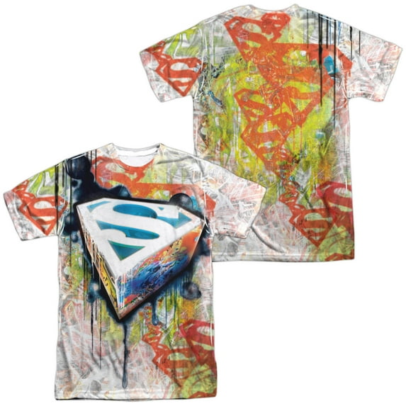 Superman Urban Shields Unisex Adult Sublimated Costume T Shirt (Front/Back), Medium Multicolor