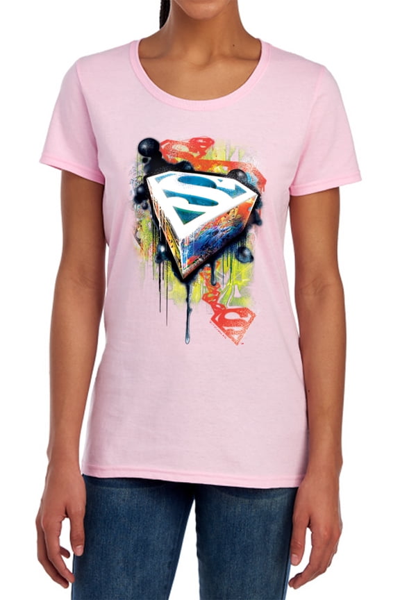 Superman Urban Shields Women's T Shirt, Pink, Large