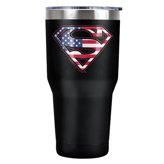Superman Usa American Flag Shield Logo Stainless Steel Tumbler 30 oz Coffee Travel Cup, Vacuum Insulated & Double Wall with Leakproof Sliding Lid