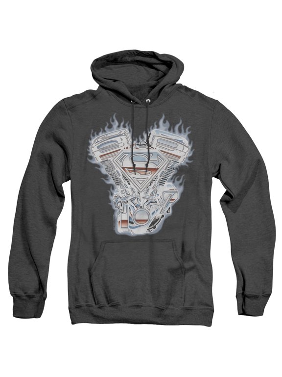 Superman V Twin Logo Adult Heather Hoodie Sweatshirt Black