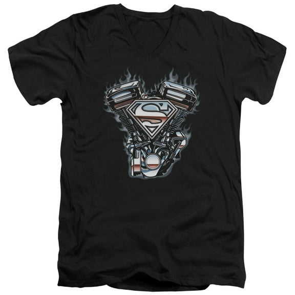 Superman V Twin Logo Adult V-Neck T-Shirt Black