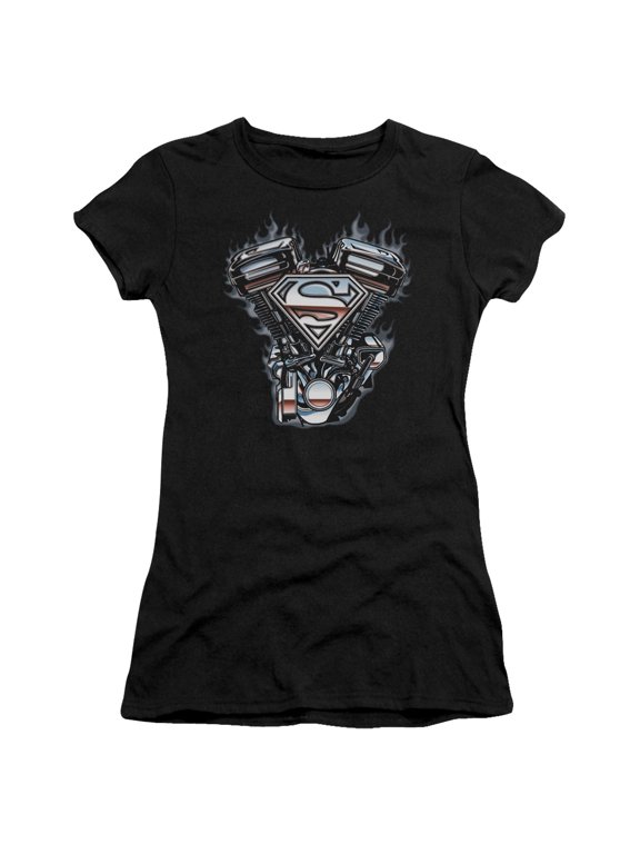 Superman V Twin Logo Junior Women's T-Shirt Sheer Black