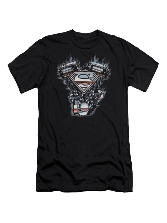Superman V Twin Logo Premium Adult Slim Fit 30/1 T-Shirt Black