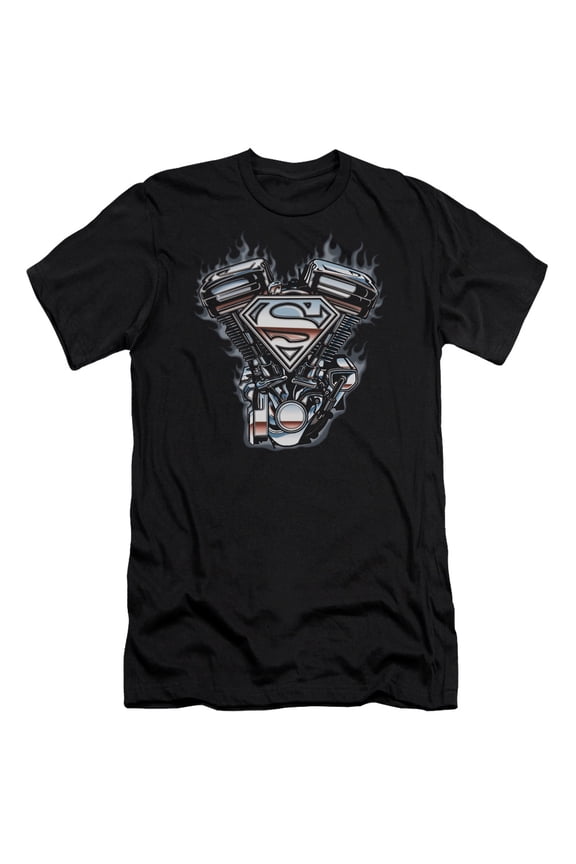 Superman V Twin Logo Premium Adult Slim Fit 30/1 T-Shirt Black