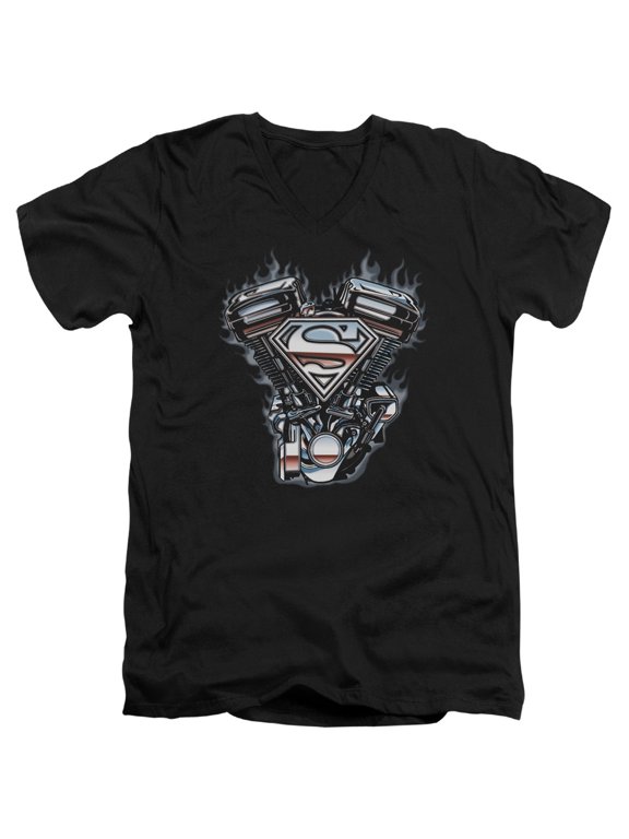 Superman - V Twin Logo - Slim Fit V Neck Shirt - Medium