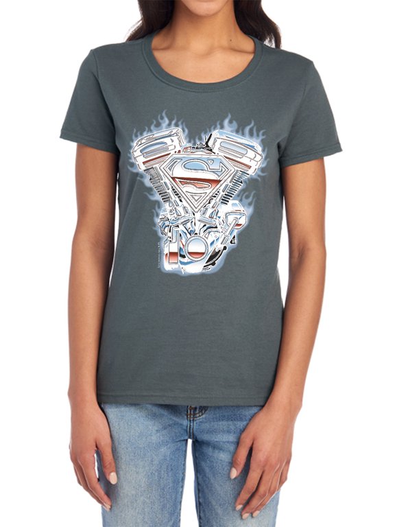 Superman V Twin Logo Women's T Shirt, Charcoal, Small