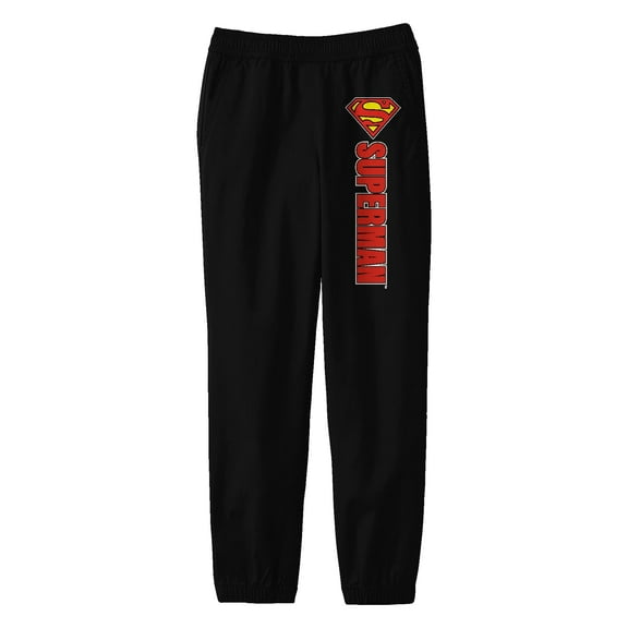 Superman Veritcal Classic Title Logo Youth Black Graphic Jogger Pant-Medium