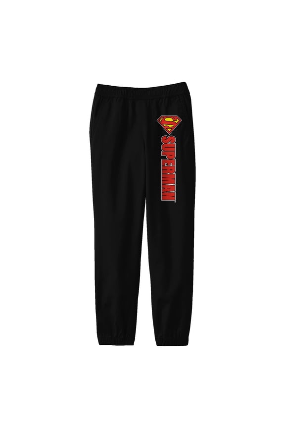 Superman Veritcal Classic Title Logo Youth Black Graphic Jogger Pant-Medium
