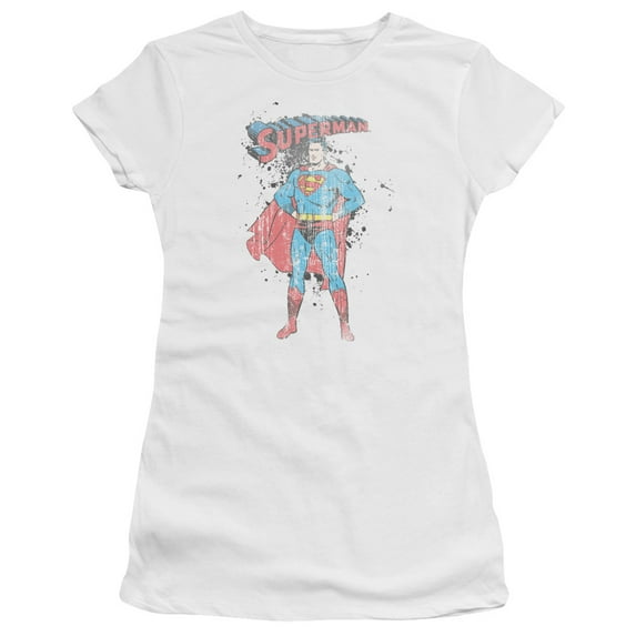 Superman Vintage Ink Splatter Junior Women's T-Shirt Sheer White