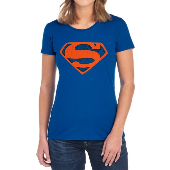 Superman Vintage Shield Collage Women's T Shirt, Royal, X-Large