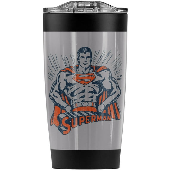 Superman Vintage Stance Stainless Steel Tumbler 20 oz Coffee Travel Mug/Cup, Vacuum Insulated & Double Wall with Leakproof Sliding Lid | Great for Hot Drinks and Cold Beverages