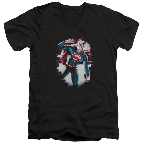 Superman Vintage Steel Adult V-Neck T-Shirt 30/1 T-Shirt Black