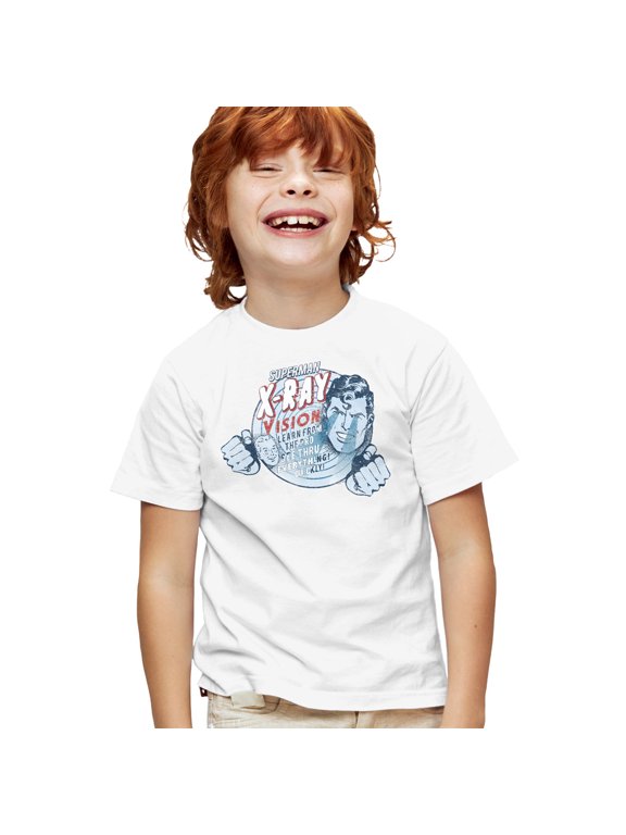 Superman Vintage X-Ray Vision Kids T Shirt for Youth Boys and Girls, White, X-Large