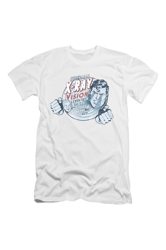 Superman Vintage X-Ray Vision Unisex Adult Canvas Brand T Shirt, White, Small