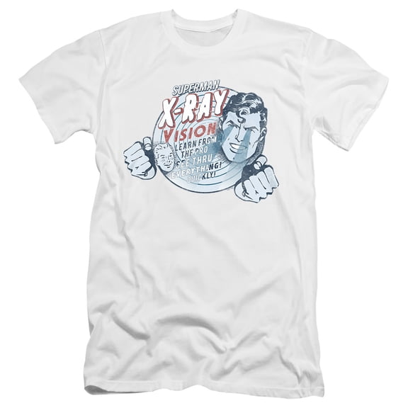 Superman Vintage X-Ray Vision Unisex Adult Canvas Brand T Shirt, White, X-Large