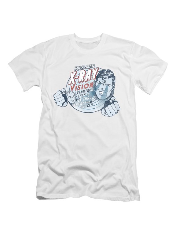 Superman Vintage X-Ray Vision Unisex Adult Canvas Brand T Shirt, White, X-Large