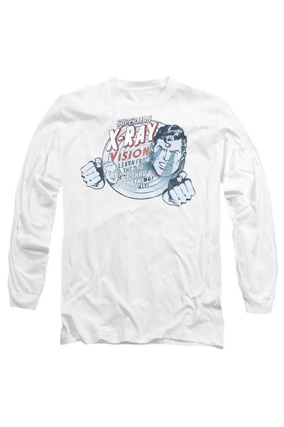 Superman Vintage X-Ray Vision Unisex Adult Long-Sleeve T Shirt, White, Medium