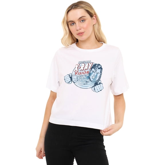Superman Vintage Xray Vision Women's Boxy Cropped T-Shirt Casual Graphic Tee