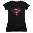 thumbnail image 1 of Superman War Torn Shield Junior Women's V-Neck T-Shirt Black, 1 of 1