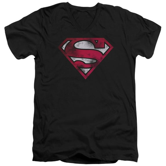 Superman - War Torn Shield - Slim Fit V Neck Shirt - XX-Large