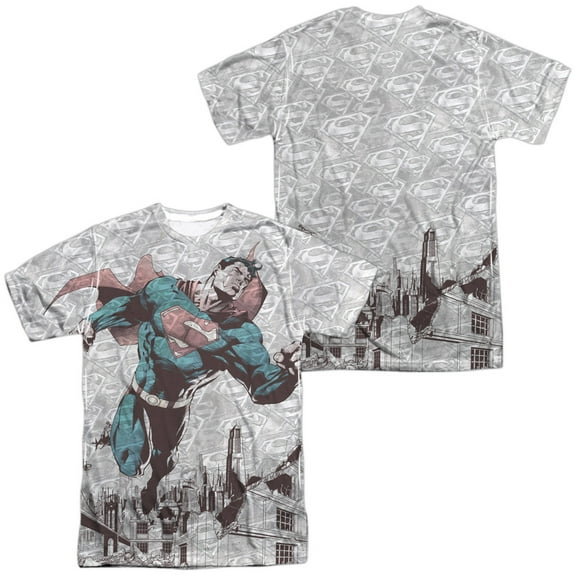 Superman War Zone Unisex Adult Sublimated Costume T Shirt (Front/Back), Medium Multicolor