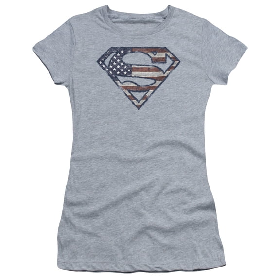 Superman - Wartorn Flag - Juniors Teen Girls Cap Sleeve Shirt - Medium