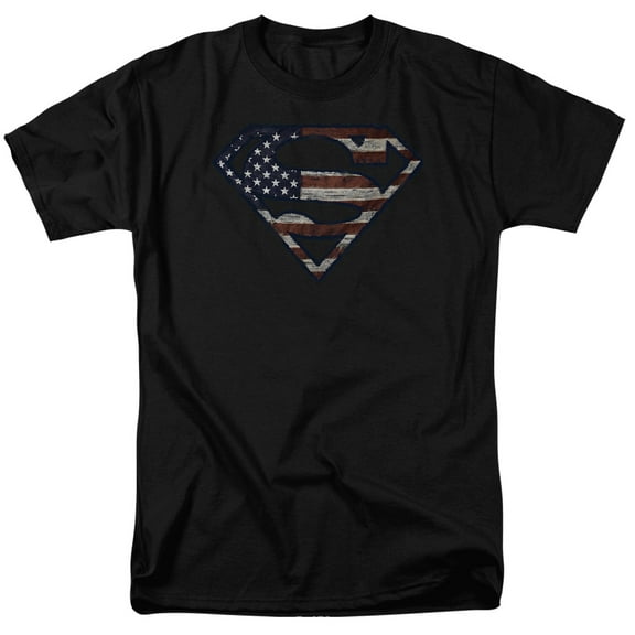 DC Comics - Superman - Wartorn Flag - Adult Unisex Short Sleeve T-Shirt - Black